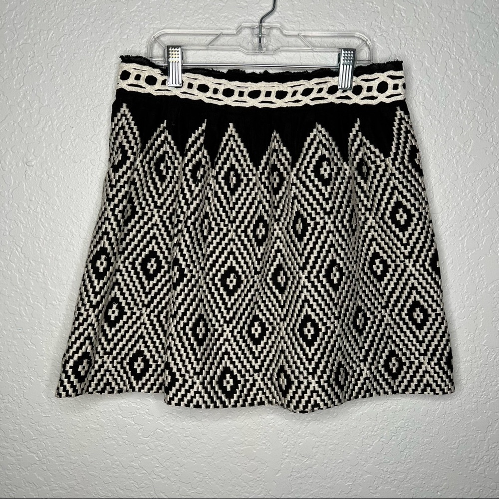 Free People Diamond Argyle Skater Skirt size 6 Flair Boho Bohemian Black
